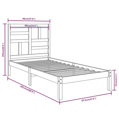 vidaXL Bed Frame without Mattress White Solid Wood 90x200 cm
