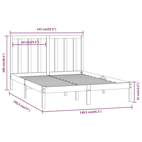 vidaXL Bed Frame without Mattress 135x190 cm Double Solid Wood Pine