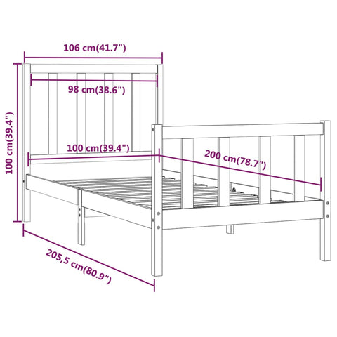 vidaXL Bed Frame without Mattress White 100x200 cm Solid Wood