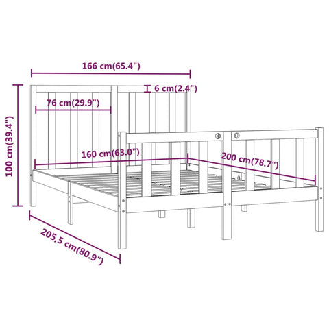 vidaXL Bed Frame without Mattress White 160x200 cm Solid Wood
