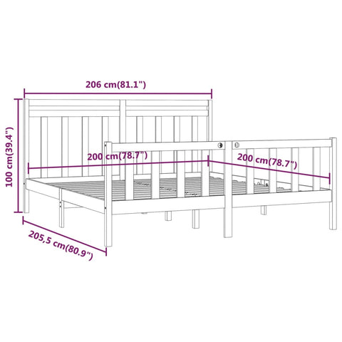 vidaXL Bed Frame without Mattress Grey Solid Wood Pine 200x200 cm