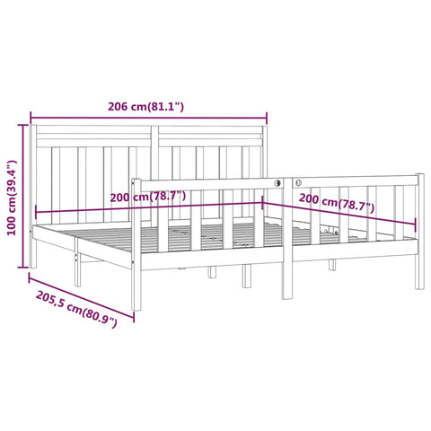 vidaXL Bed Frame without Mattress Black Solid Wood Pine 200x200 cm