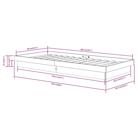 819893 vidaXL Bed Frame without Mattress White Solid Wood 90x200 cm