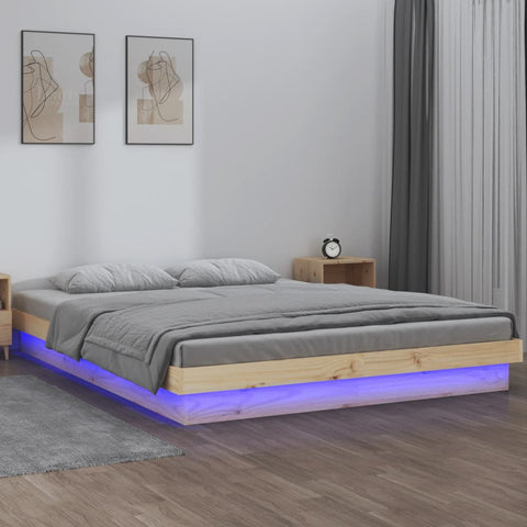 vidaXL LED Bed Frame without Mattress King Size Solid Wood