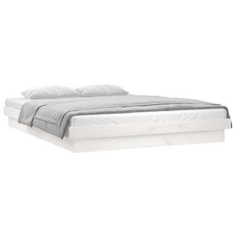 vidaXL LED Bed Frame without Mattress White Super King Solid Wood