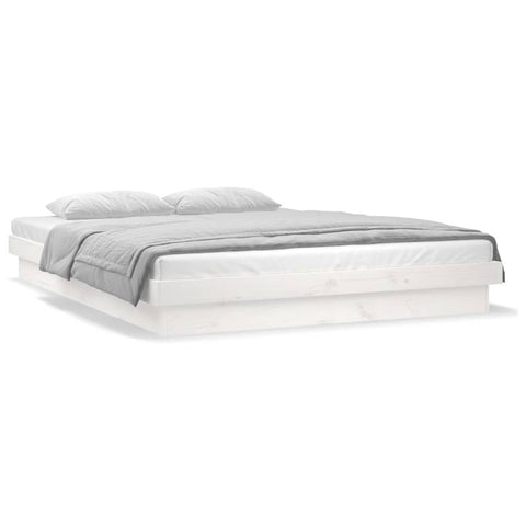 vidaXL LED Bed Frame without Mattress White Super King Solid Wood