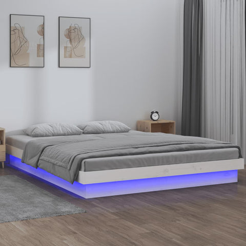 vidaXL LED Bed Frame without Mattress White 140x190 cm Solid Wood