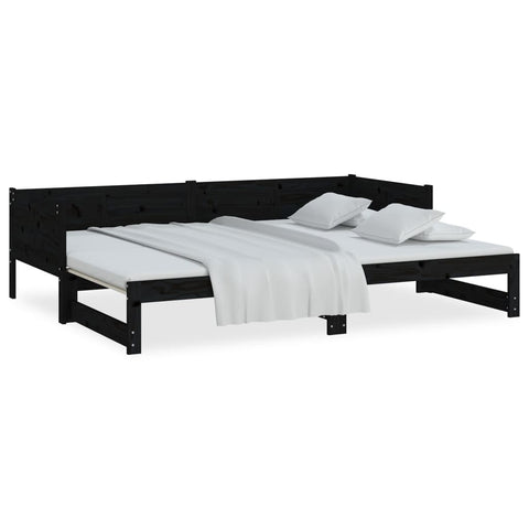 vidaXL Pull-out Day Bed without Mattress Black 2x(90x200) cm
