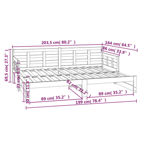 vidaXL Pull-out Day Bed without Mattress Black 2x(80x200) cm