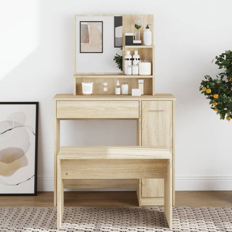 vidaXL Dressing Table with Mirror Sonoma Oak 86.5x35x136 cm