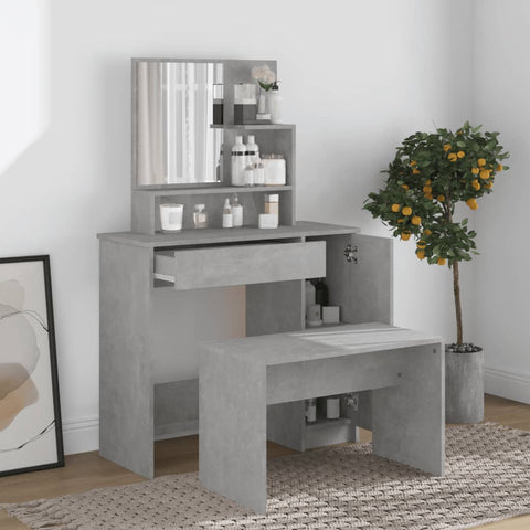 vidaXL Dressing Table with Mirror Concrete Grey 86.5x35x136 cm