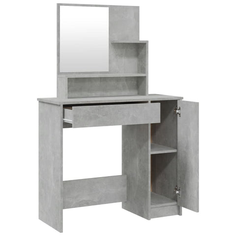 vidaXL Dressing Table with Mirror Concrete Grey 86.5x35x136 cm