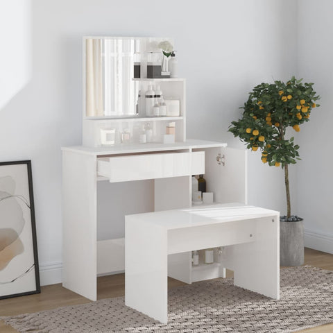 vidaXL Dressing Table with Mirror High Gloss White 86.5x35x136 cm