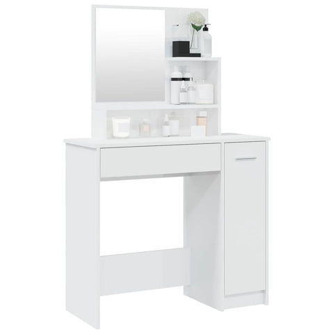 vidaXL Dressing Table with Mirror High Gloss White 86.5x35x136 cm