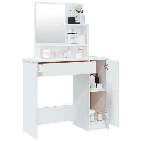 vidaXL Dressing Table with Mirror High Gloss White 86.5x35x136 cm