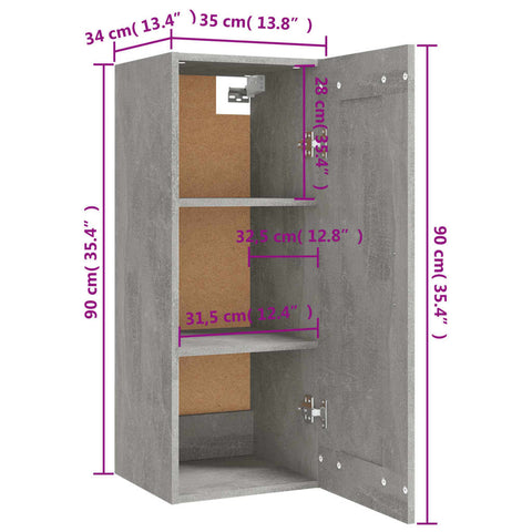 vidaXL Hanging Cabinet Concrete Grey 35x34x90 cm Engineered Wood