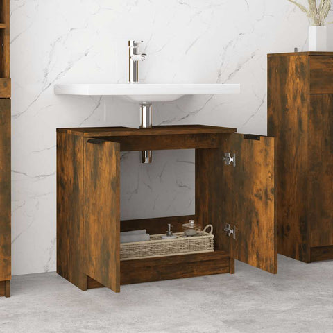 vidaXL Bathroom Cabinet Smoked Oak 64.5x33.5x59 cm Engineered Wood