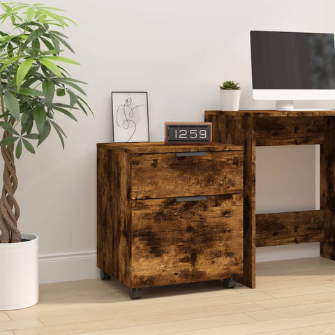 vidaXL Mobile File Cabinet with Wheels Smoked Oak 45x38x54 cm Engineered Wood