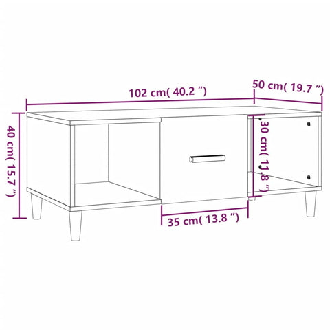 vidaXL Coffee Table Smoked Oak 102x50x40 cm Engineered Wood