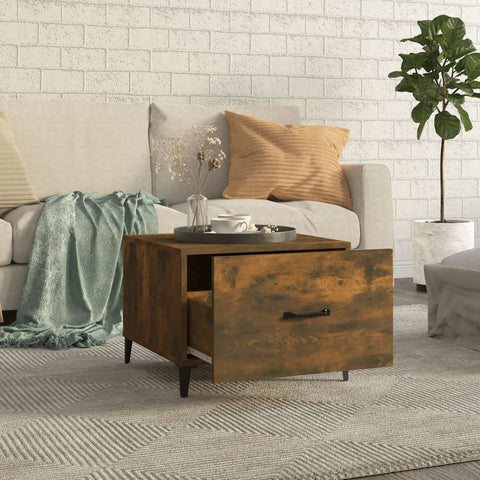 vidaXL Coffee Table with Metal Legs Smoked Oak 50x50x40 cm