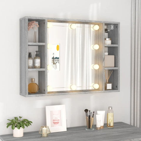 vidaXL Mirror Cabinet with LED Grey Sonoma 76x15x55 cm