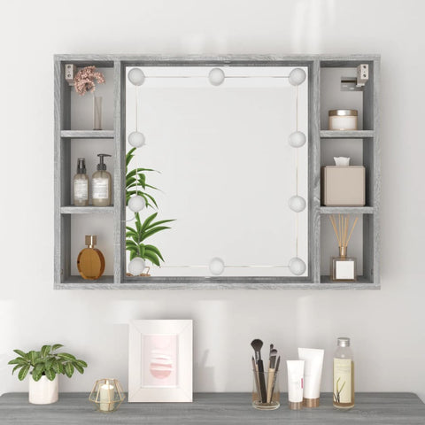 vidaXL Mirror Cabinet with LED Grey Sonoma 76x15x55 cm