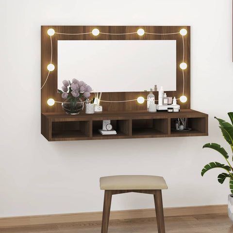 vidaXL Mirror Cabinet with LED Brown Oak 90x31.5x62 cm