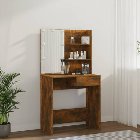 vidaXL Dressing Table with LED Brown Oak 74.5x40x141 cm