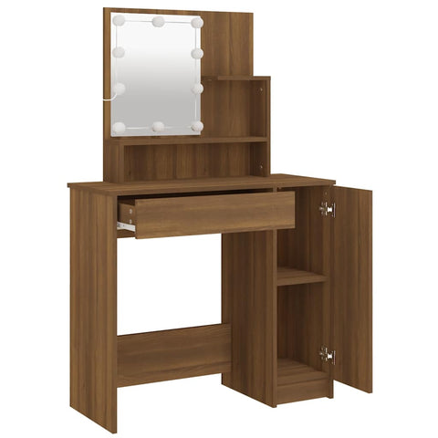 vidaXL Dressing Table with LED Brown Oak 86.5x35x136 cm