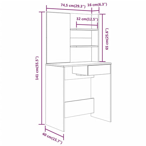 vidaXL Dressing Table with Mirror Smoked Oak 74.5x40x141 cm