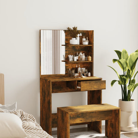 vidaXL Dressing Table with Mirror Smoked Oak 74.5x40x141 cm