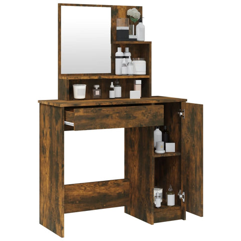 vidaXL Dressing Table with Mirror Smoked Oak 86.5x35x136 cm