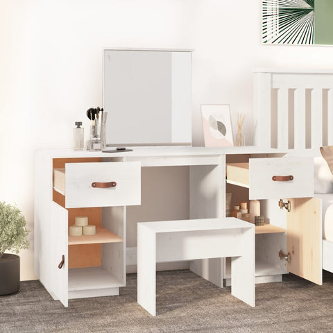 vidaXL Dressing Table Set with a Mirror White Solid Wood Pine