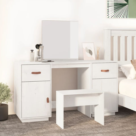 vidaXL Dressing Table Set with a Mirror White Solid Wood Pine