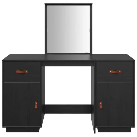 vidaXL Dressing Table Set with a Mirror Black Solid Wood Pine