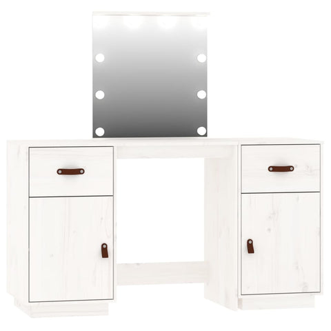 vidaXL Dressing Table Set with LED White Solid Wood Pine