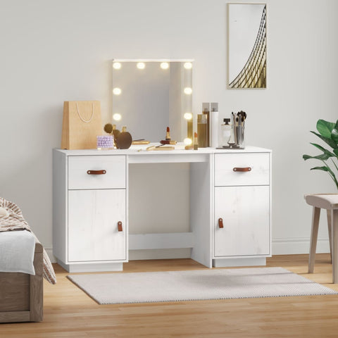 vidaXL Dressing Table Set with LED White Solid Wood Pine