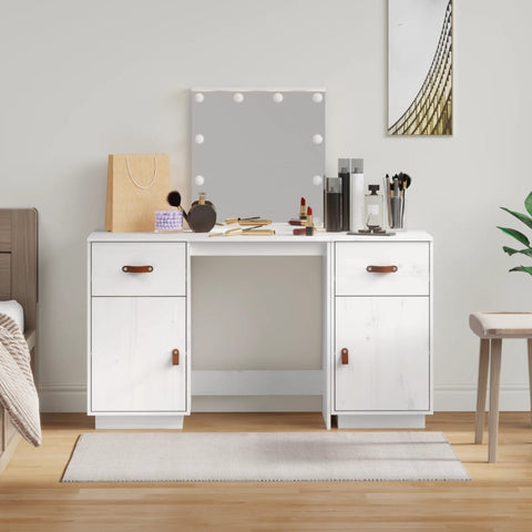 vidaXL Dressing Table Set with LED White Solid Wood Pine