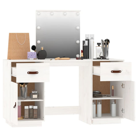 vidaXL Dressing Table Set with LED White Solid Wood Pine
