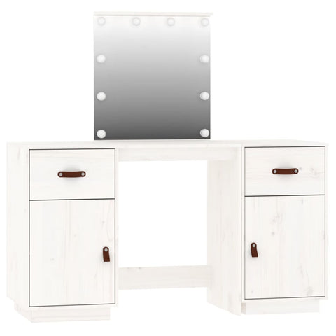 vidaXL Dressing Table Set with LED White Solid Wood Pine