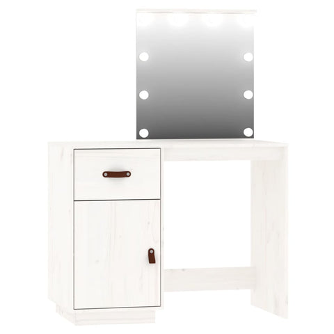 vidaXL Dressing Table Set with LED White Solid Wood Pine
