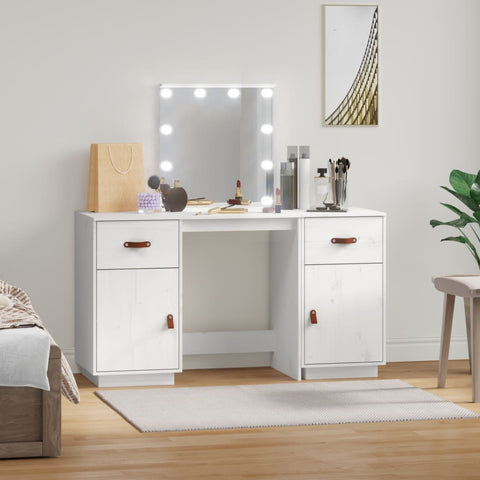 vidaXL Dressing Table Set with LED White Solid Wood Pine