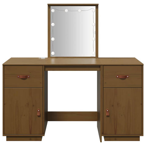vidaXL Dressing Table Set with LED Honey Brown Solid Wood Pine