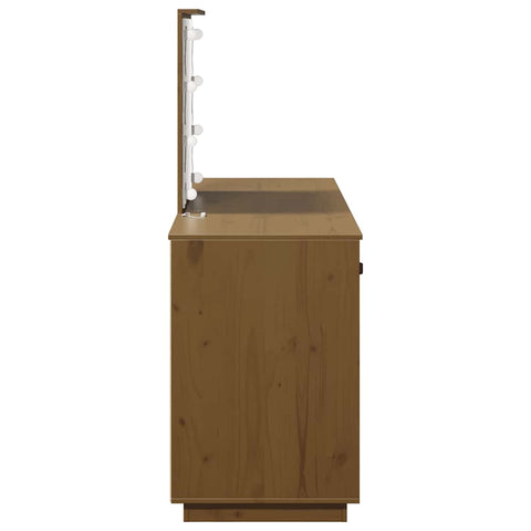 vidaXL Dressing Table Set with LED Honey Brown Solid Wood Pine