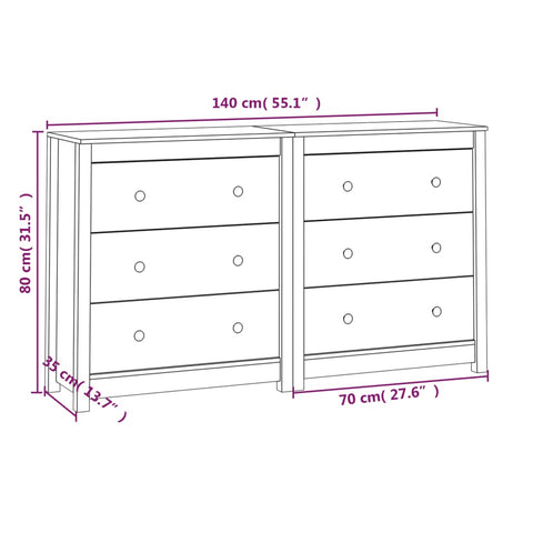 vidaXL Sideboard 140x35x80 cm Solid Wood Pine