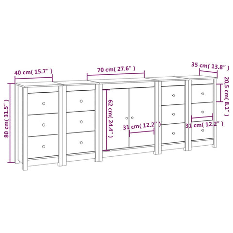 vidaXL Sideboard White 230x35x80 cm Solid Wood Pine