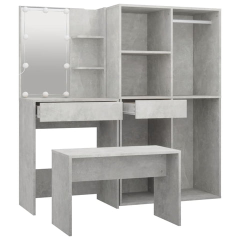 vidaXL Dressing Table Set with LED Concrete Grey Engineered Wood