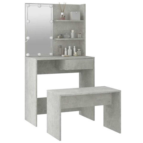 vidaXL Dressing Table Set with LED Concrete Grey Engineered Wood