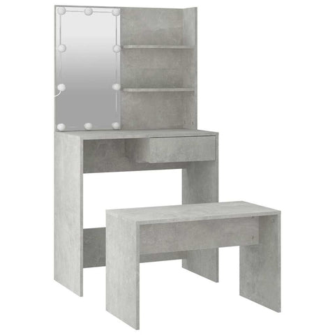 vidaXL Dressing Table Set with LED Concrete Grey Engineered Wood