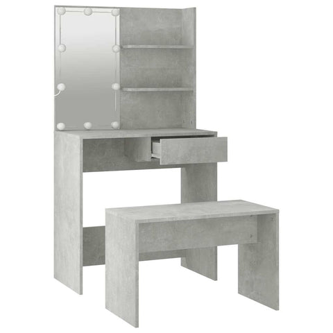 vidaXL Dressing Table Set with LED Concrete Grey Engineered Wood
